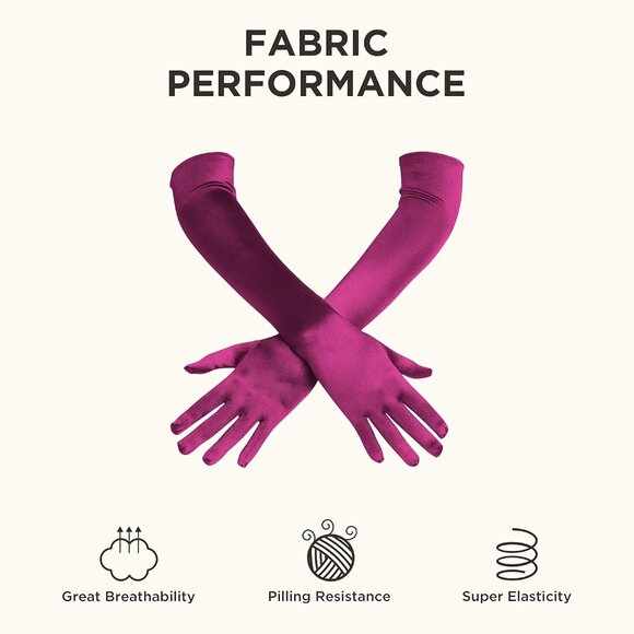 Women's Winered Long Opera Party 20s Satin Glove Stretchy Arm Cover Elbow Length - Picture 4 of 5